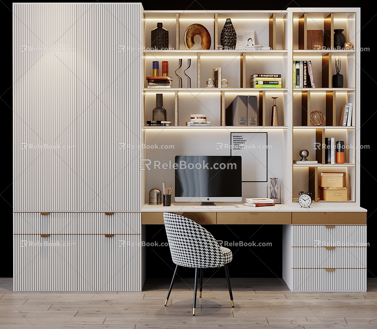 Desk Bookcase Integrated Cabinet Office Desk Chair Bookcase Wardrobe Integrated Cabinet 3d model