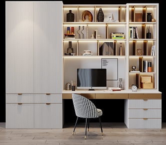 Desk Bookcase Integrated Cabinet Office Desk Chair Bookcase Wardrobe Integrated Cabinet 3d model