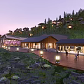 Forest Guesthouse Buildings Nestled Among Tall Trees With Wooden Roofs And Natural Surroundings