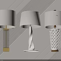 Three Modern Table Lamps With Glass Twisted And Textured Bases And White Fabric Shades