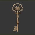 Vintage Copper Key With Intricate Floral Design On Gradient Gray Background And Reflective Surface