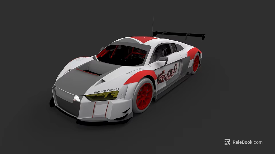 Sleek White Race Car With Red Accents Gray Sections And Rear Spoiler 3d model 