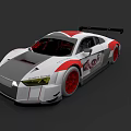 Sleek White Race Car With Red Accents Gray Sections And Rear Spoiler