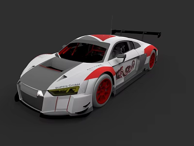 Sleek White Race Car With Red Accents Gray Sections And Rear Spoiler 3d model