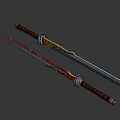 Samurai Warrior Swords With Dragon Patterns On Brown Handles And Shiny Blades