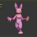 Pink Creature Character with Rabbit Ears Green Eyes Spotted Design and Green Claws