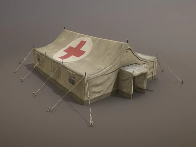 Medical Canvas Tent With Red Cross Symbol And Support Poles Entrance 3d model