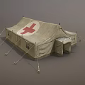 Medical Canvas Tent With Red Cross Symbol And Support Poles Entrance