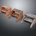 Three Distressed Wooden Steps in Brown and Gray with Rustic Open Design