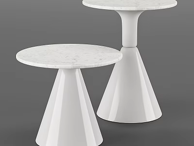 Modern Dining Tables With White Geometric Pedestal Base And Smooth Marble Tabletop 3d model