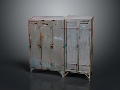 Rusted Metal Storage Lockers With Multiple Doors Locks Ventilation Holes And Vintage Industrial Design 3d model