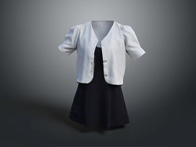 Stylish Short Sleeved White Cardigan With Dark Dress For Casual Daily Wear 3d model