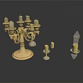 Gold Candelabra With Multiple Arms And Decorative Candle Holders Set