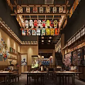 Traditional Japanese Restaurant Interior With Hanging Lanterns Wooden Decor And Cozy Dining Area
