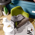 Modern Interior With Green Single Sofa Blue Wall Painting Floor Lamp And Plants