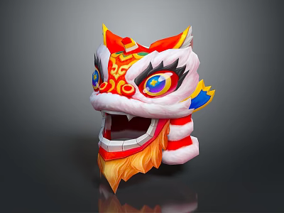 Vibrant Chinese Lion Dance Head With Colorful Decorative Elements And Traditional Design 3d model