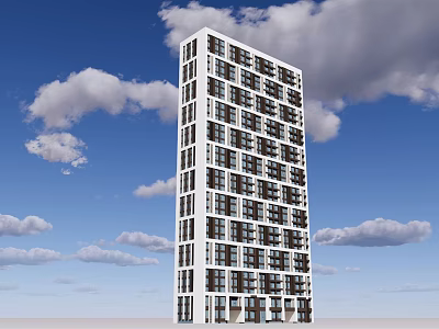 Modern High Rise Apartment Building With Glass Facade Against Blue Sky And Clouds 3d model
