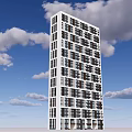 Modern High Rise Apartment Building With Glass Facade Against Blue Sky And Clouds