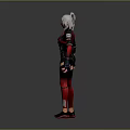 White Haired Character In Red And Black Costume With Mask Sci Fi Design Standing Pose