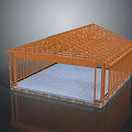 Wooden Garage Frame Structure With Roof Trusses And Concrete Base Foundation