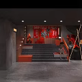 Stylish Restaurant Interior With Bar Counter Beer Spirits Bottles Pendant Lights And Red Black Decor