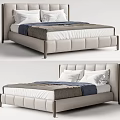 Modern Double Bed Design With Leather Headboard White Pillows And Soft Bedding
