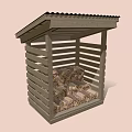 Wooden Firewood Storage Shed With Slatted Sides Roof And Stacked Logs Inside