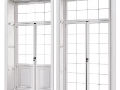 White Double Casement Windows With Grid Glass Panes For Interior Design 3d model