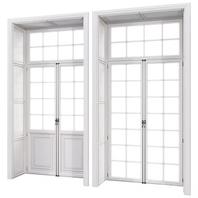 White Double Casement Windows With Grid Glass Panes For Interior Design 3d model