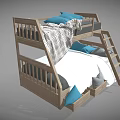 Wooden Bunk Bed Design With Blue Pillows Plaid Blanket Storage Drawers And Ladder