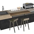 Modern Bar Counter With Sink Glasses Coffee Machine Dark Cabinets And Bar Stools