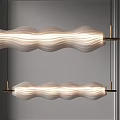 Modern Wavy White Chandelier with Illuminated Fabric Shade and Metal Support Rods