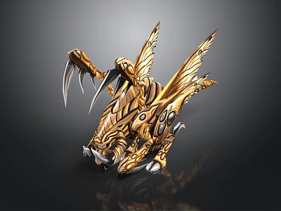 Golden Winged Mythical Creature With Armored Body Sharp Claws And Intricate Design 3d model