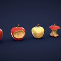 Three Apples Showing Different Stages From Fresh Whole To Bitten And Rotten 3d model