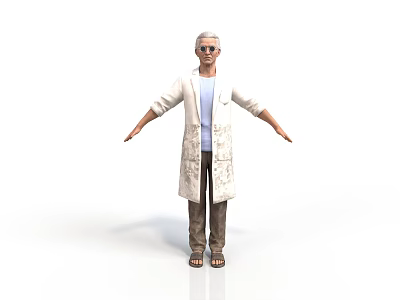 Elderly Man In White Long Coat Blue T-shirt And Brown Pants With Arms Outstretched 3d model