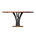 Round Modern Dining Table With Wooden Top And Metal Base 3d model