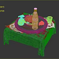 Hamburger And Sandwich With Coca-Cola Coffee On Wooden Tray Plaid Tablecloth
