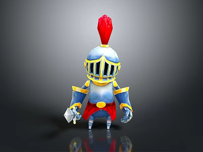 Cartoon Knight Character Design With Red Feather Helmet And Blue Gold Armor 3d model
