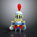 Cartoon Knight Character Design With Red Feather Helmet And Blue Gold Armor