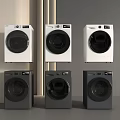 Six Modern Front Loading Washing Machines In White And Gray Displayed Together 3d model