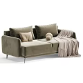 Stylish Modern Velvet Double Seater Sofa With Decorative Pillows And Soft Tassel Throw Blanket