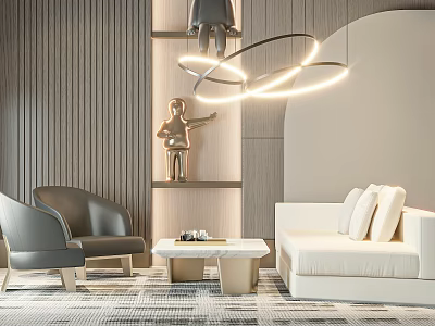 Modern Living Room White Sofa Coffee Table With Gray Chairs And Pendant Lights 3d model