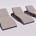 Three Outdoor Lounge Chairs With Wooden Frame And Cushioned Beige Seats
