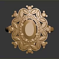 Golden Decorative Ring With Oval Gemstone And Floral Leaf Patterns 3d model