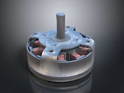 Mechanical Equipment Component With Metal Casing Central Shaft Copper Windings And Mounting Holes 3d model