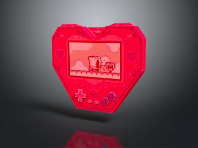 Heart Shaped Red Electronic Game Console With Cartoon Screen And Control Buttons 3d model