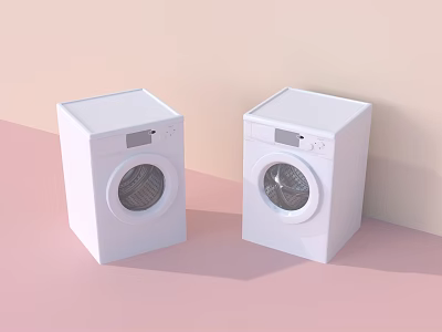Two White Washing Machines With Modern Design On Pastel Pink And Beige Background 3d model