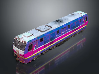 Colorful Train With Blue Pink Purple Exterior And Modern Design Elements And Shiny Finish 3d model