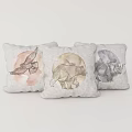 Three Light Gray Throw Pillows With Watercolor Animal Designs For Home Decor
