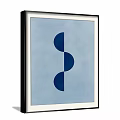 Blue And White Decorative Artwork With Three Dark Blue Semicircles On Gray Wall